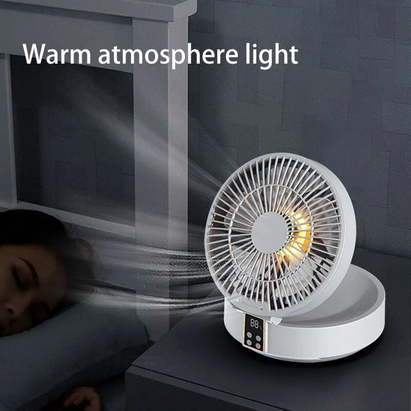 Portable Rechargeable USB Electric Folding Fan with Remote Control and Nightlight Air Cooler