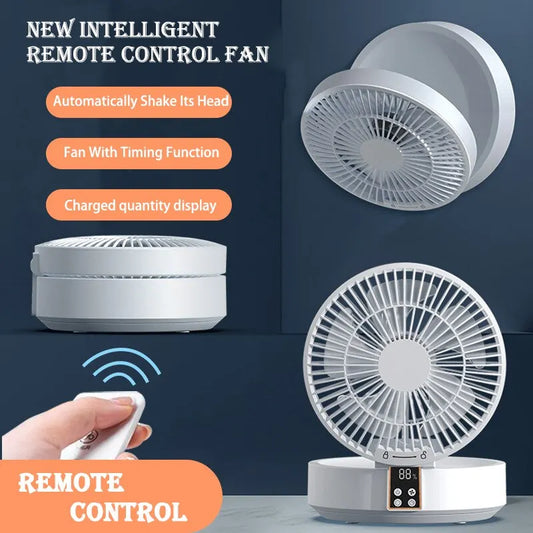 Portable Rechargeable USB Electric Folding Fan with Remote Control and Nightlight Air Cooler