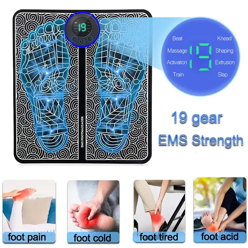 Electric Foot Massager Pad with Remote - 8 Modes & 19 Levels of Strength