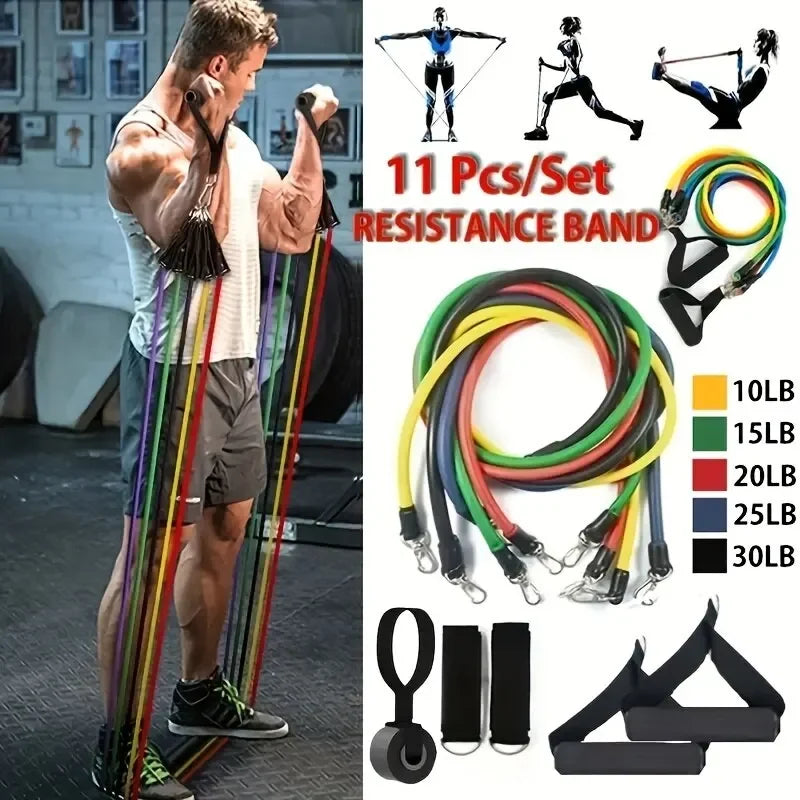 11pcs Resistance Bands Set – Portable Fitness Equipment for Full-Body Workouts